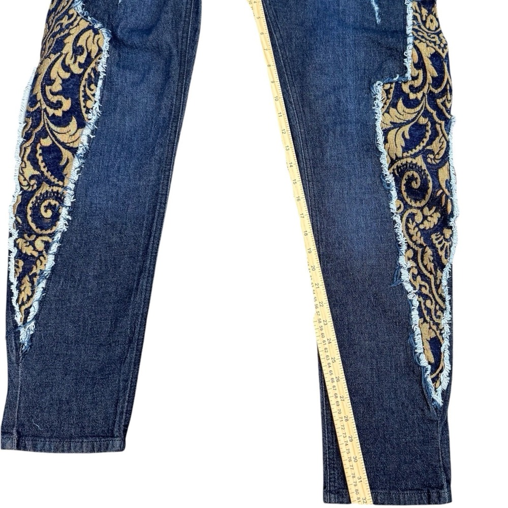 NEW REASON BRAND Men 38x32 Dark Wash Skinny Jeans Baroque Side Panel Distressed - Picture 5 of 13